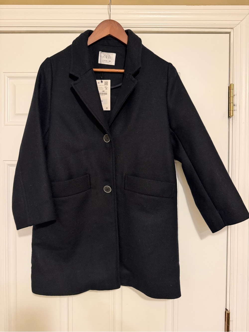 Zara Navy Wool-Blend Single-Breasted Coat